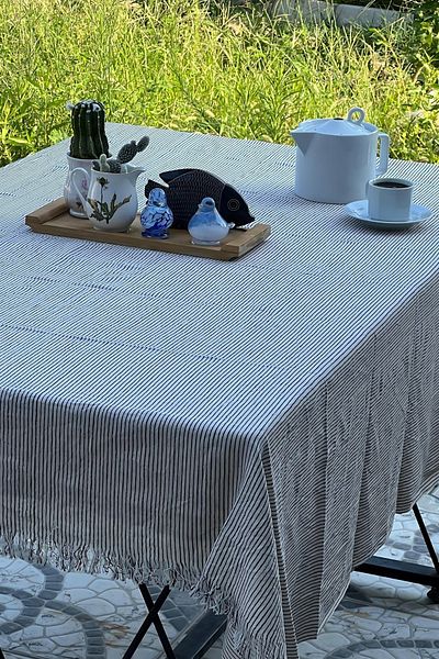 Bahtiyar İpek Black striped Cotton-linen Table sofa Cover - Multi-purpose Hand-woven