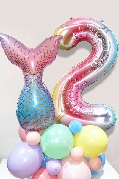 BEST PARTİ DOĞUM GÜNÜ PARTİ SÜSLERİ 2 Year Old Mermaid Tail Welcome Set with ...