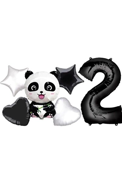 BAL10 DÜNYASI Panda Themed Star Heart Foil Balloon Wedding Party Set Age 1