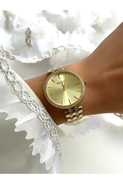 Ferrucci FERRUCCİ- TAŞLI KADIN KOL SAATİ ( ALTIN RENK )