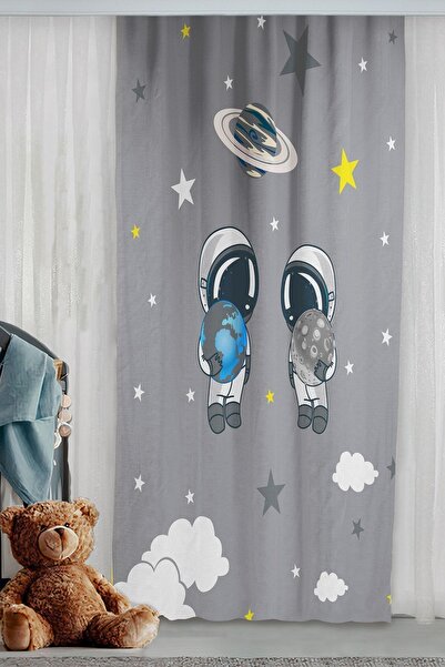 Bebişim Halı Astronot Gezegen Uzay Çift Kanatlı Çocuk Odası Fon Perde
