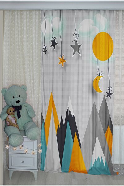 Bebişim Halı Double Winged Scandinavian Mountain Children's Room - Background Curtain
