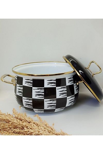 EBRULİEMAYE Dama Luxury Enamel Pot 3.75 Liter 22 cm Enamel Milk Yogurt Stew Soup Pot