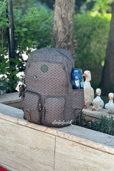 DodoButik Green Patterned - Pleated Backpack Made of Light and Rain Resistant Fabric