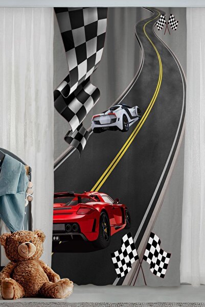 Bebişim Arabalı 140x260 Çift Kanatlı Çocuk Odası Fon Perde