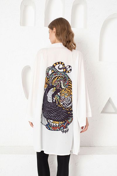 NKCOLLECTİON White Back Patterned Women's Kimono/kaftan