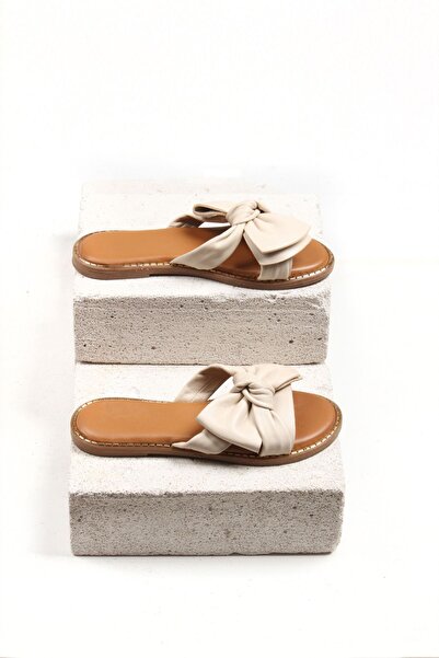 Shan Women's Beige Genuine Leather Slippers