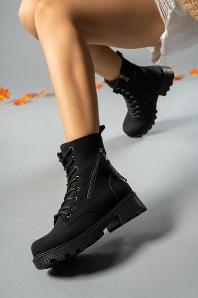 Riccon Extra Matte Μαύρα Γυναικεία Μποτάκια με φερμουάρ 001262