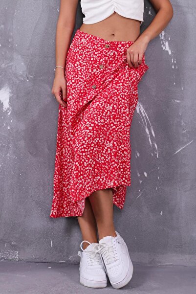 ZEYWEAR Button Detailed Floral Skirt