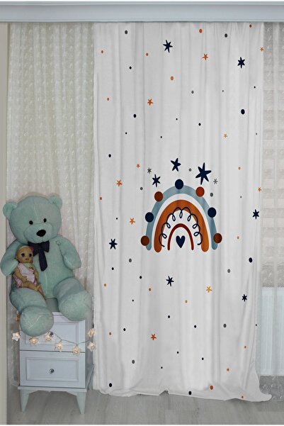 Bebişim Halı Double Winged Rainbow Background Curtain for Kids Room