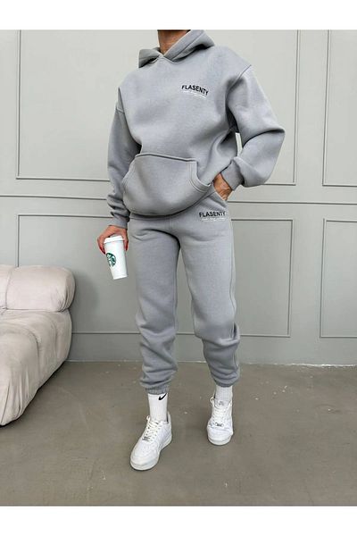 MODARİCH Σετ αθλητικών φόρμας Flasenty Grey Jogger - Σετ με κουκούλα, στάμπα και μπλούζα