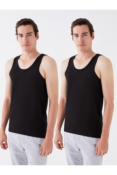LC Waikiki Men's Black U-neck Combed Cotton Tank - Pack of 2