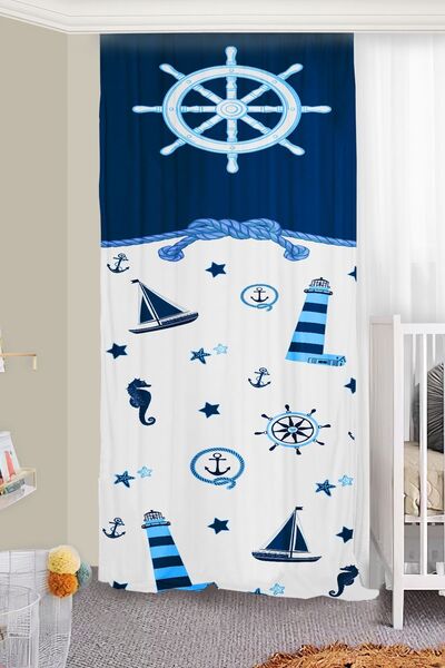 Bebişim Halı Sailing Rudder Sailor for Children's Room - Double Winged Background Curtain