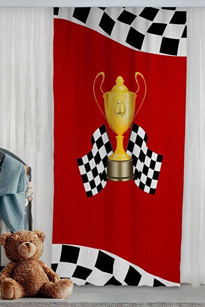Bebişim Halı Car Racing Trophy Double Winged Children's Room Background Curtain