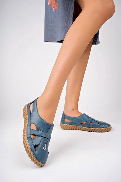 Deripabuc Blue Genuine Leather Women's Jeans - Casual Shoes DP77-0688