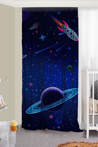 Bebişim Halı Space Galaxy - Double Winged Children's Room Background Curtain