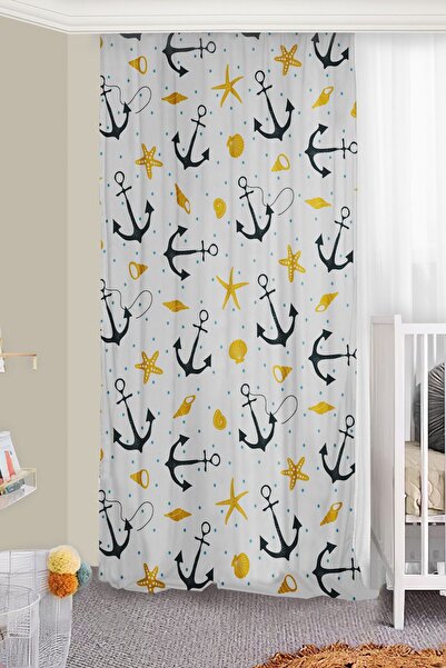 Bebişim Halı Starfish Double Wings - Anchor Children's Room Background Curtain