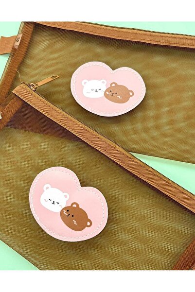 Kağıt Gemi Dükkan Kahverengi Kalpli Şeffaf Çanta / Kalem Kutu