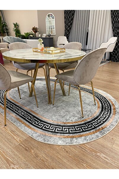 Brillant Klasik Bordürlü Desen Çizgili Oval Lateks Deri Taban Saçaksız Salon ...