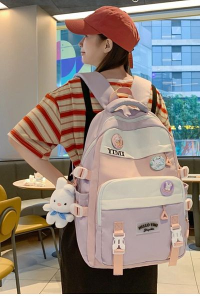 roys joys Pink Purple Luffy - Rucsac de școală în stil coreean cu ursuleț