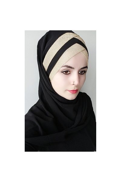 BAV Butik Ayvitrin Women's Ready Shawl Three-Stripes Titi Glitter Black-gold