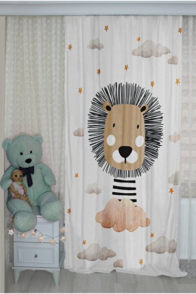 Bebişim Halı Lion Patterned Double Winged Cute Children's Room - Background Curtain