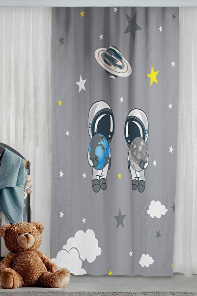 Bebişim Uzaylı 140x260 Çift Kanatlı Çocuk Odası Fon Perde