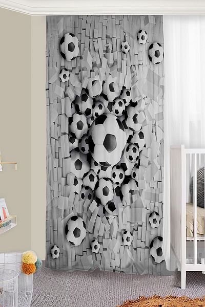 Bebişim Halı Black and White Double Winged Collective Children's Room - Background Curtain