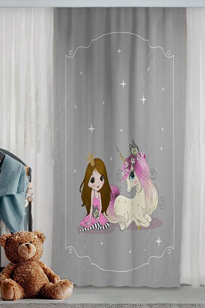 Bebişim Halı Princess Girl And Pony Double Winged Children's Room Background Curtain
