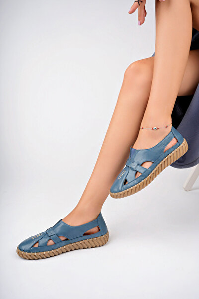 Deripabuc Blue Genuine Leather Women's Jeans - Casual Shoes DP77-0688