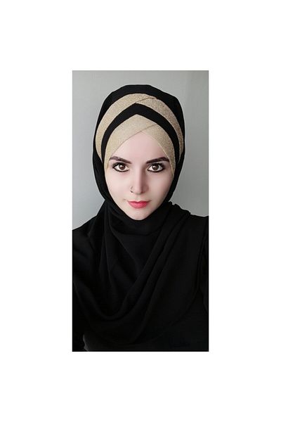 BAV Butik Ayvitrin Women's Ready Shawl Three-Stripes Titi Glitter Black-gold