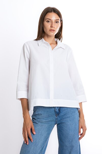 ONE8 100% Cotton Front-Back Difference Hidden Pad Collar 3/4 Sleeve Back Robo...