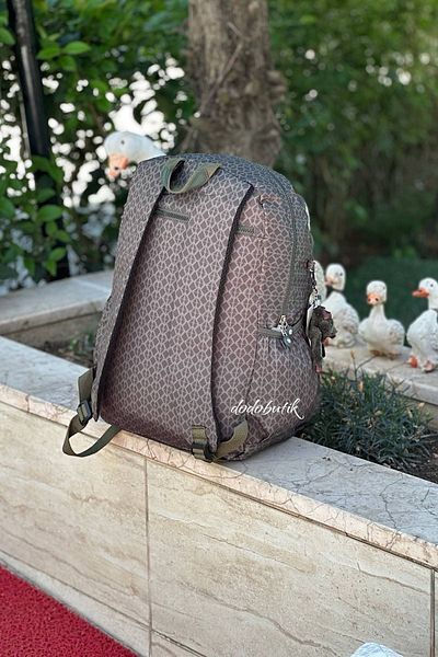DodoButik Green Patterned - Pleated Backpack Made of Light and Rain Resistant Fabric