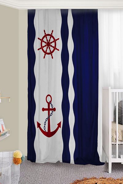 Bebişim Halı Sailor Helm Double Winged Background Curtain for Kids Room