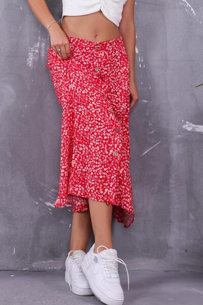 ZEYWEAR Button Detailed Floral Skirt