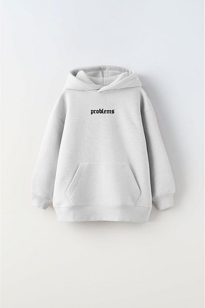 The Champ Clothing Детски унисекс суитшърт с качулка отвътре и полар, с щампа на проблеми с писмена скулптура