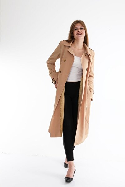 Wazze Düğme Kapamalı Camel Trençkot