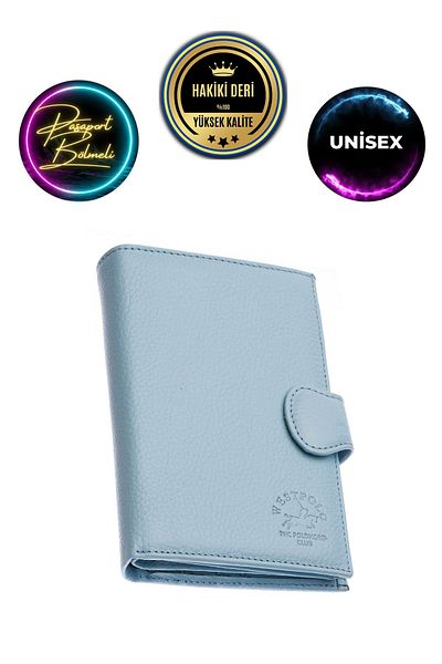 CüzCan West Polo Ice Blue - Portofel pentru pașaport din piele naturală