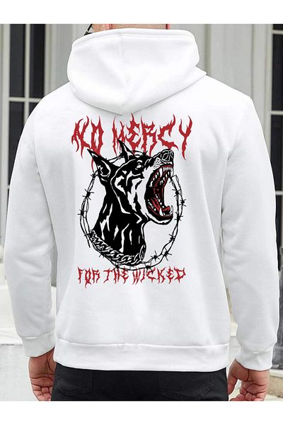 DEEPSENCE Men'S White SweatShirt - Hooded, Back No Mercy Print