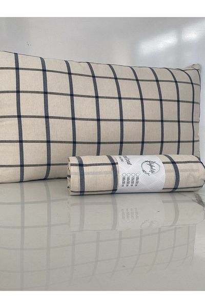 uykulife home collection Uykulife Single Striped and Checked Elastic Sheet Set - Cream Black