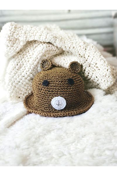 Talai Knitting Унисекс сламена шапка за момче - плюшено мече