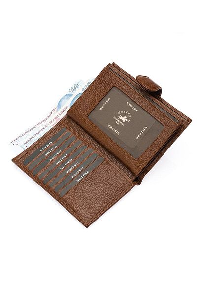 CüzCan Πορτοφόλι από γνήσιο δέρμα West Polo Brown με θήκη διαβατηρίου
