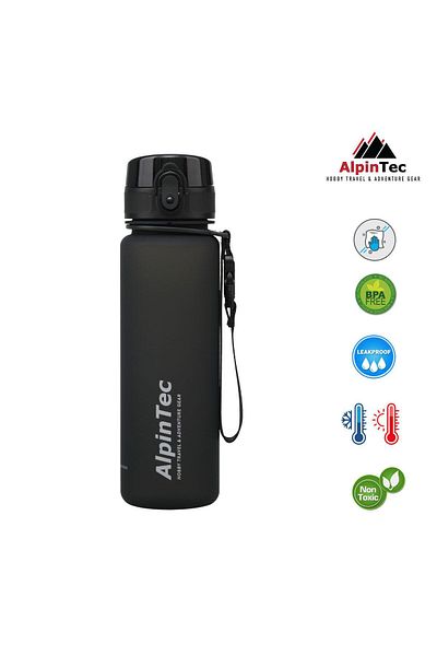 AlpinTec 500 ML Black Tritan Water Bottle - 23 cm