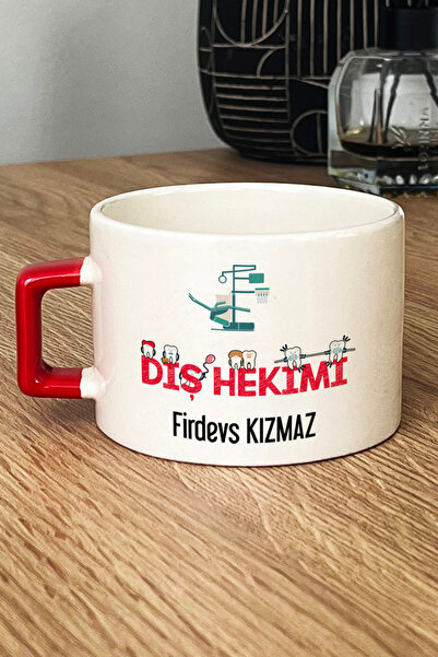 Hedizu Kişiye Özel Diş Hekimi Lüks Fincan Kırmızı Diş Hekimleri Günü Hediyesi