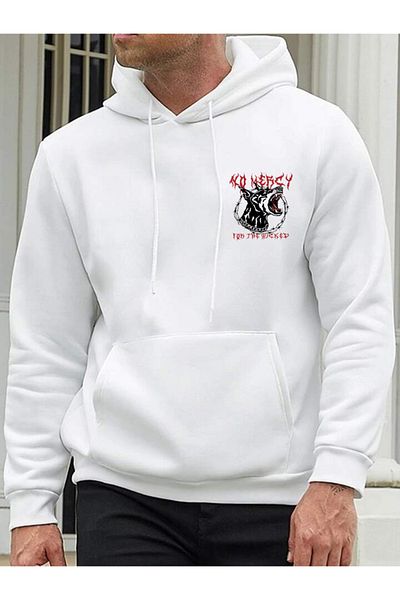 DEEPSENCE Men'S White SweatShirt - Hooded, Back No Mercy Print