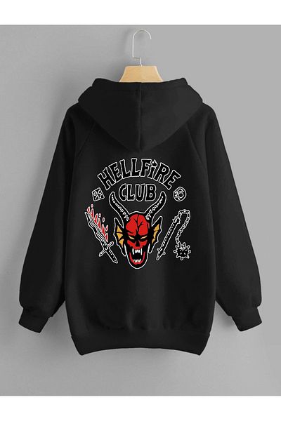DEEPSENCE Hellfire Culup Printed Black Oversize Hooded Sweatshirt