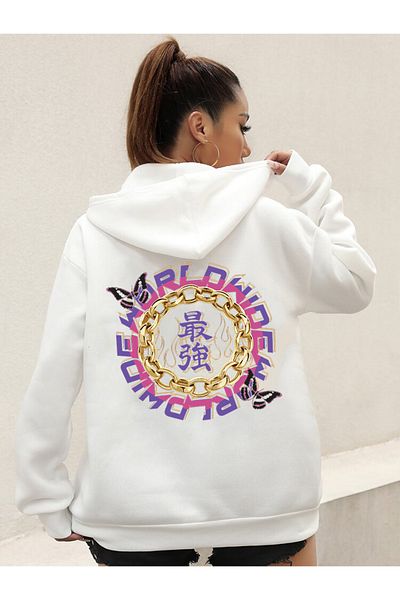 DEEPSENCE White Oversize Sweatshirt - WoMen's, Word Mind Printed