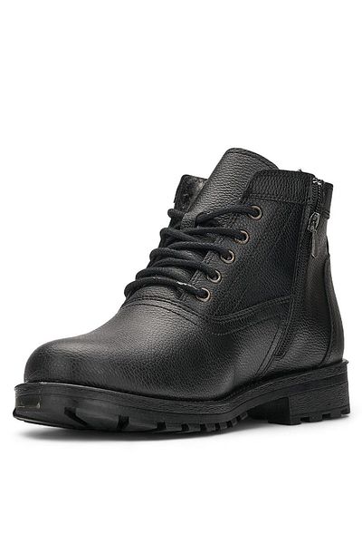 Nstil Men's Black BooTs 504 - Casual, Lace-up, PaTTerned, SerraTed Sole and Buckle DeTailed Outdoor Shoes