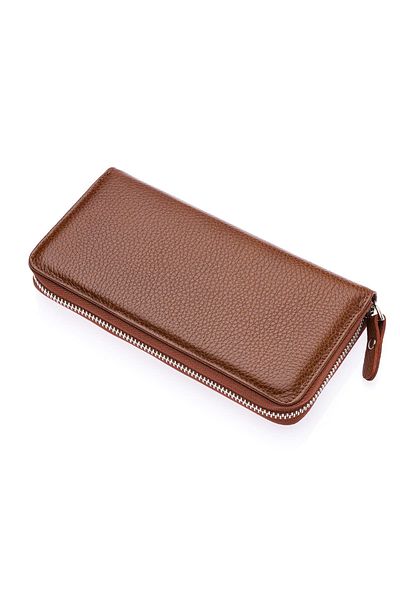 CüzCan Χαρτοφυλάκιο χειρός πορτοφόλι Unisex West Polo Tan με φερμουάρ από γνήσιο δέρμα