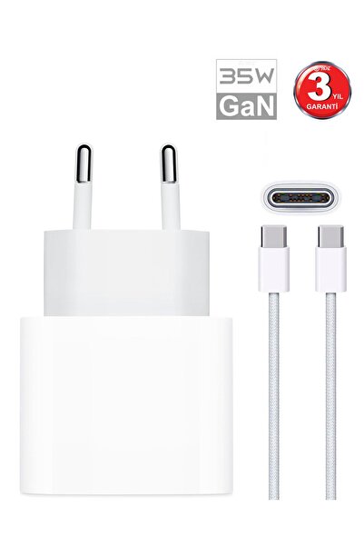 bydiz İphone 35w Usb-c 16/15/ Pro/max Uyumlu Pd Güç Adaptörü Ve Kablo Set Gan Teknoloji Type-c Hızlı Şarj